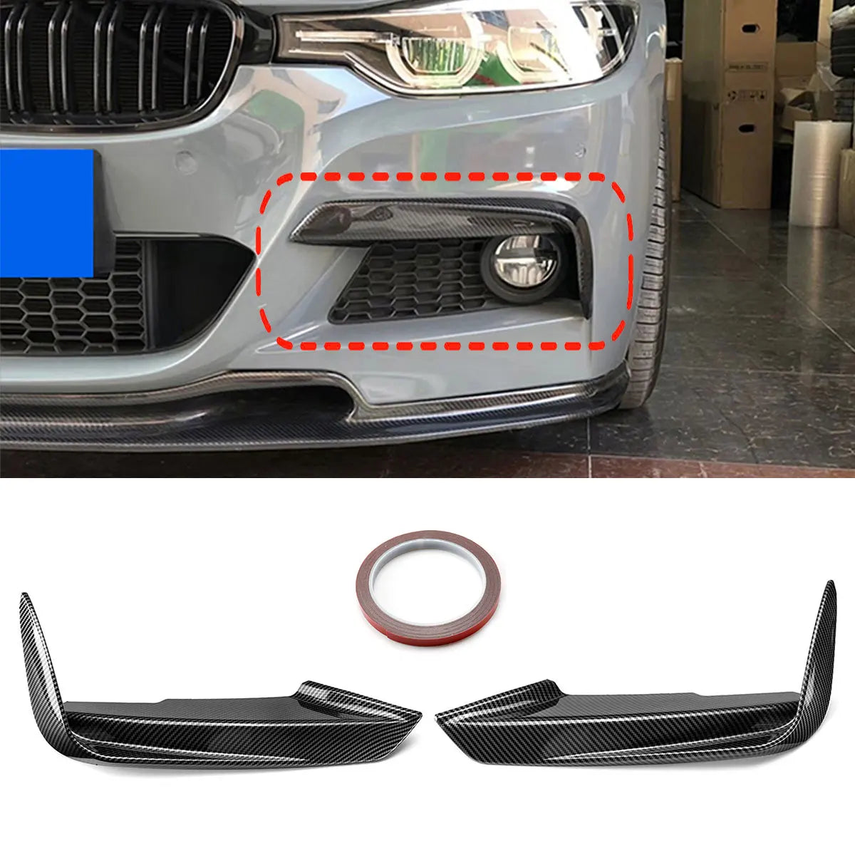 1 Pair Car Front Bumper Lip Splitter Canards Spoiler For BMW F30 F31 M Sport 2012-2019 Fog Lamp Eyebrow Frame Cover Grille