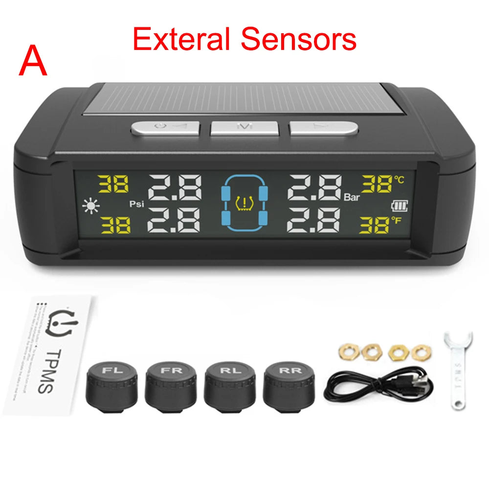Solar Car RV Truck TPMS Tire Pressure Monitoring System With 4/6 External Sensors Wireless 180° Adjustable Bracket Waterproof