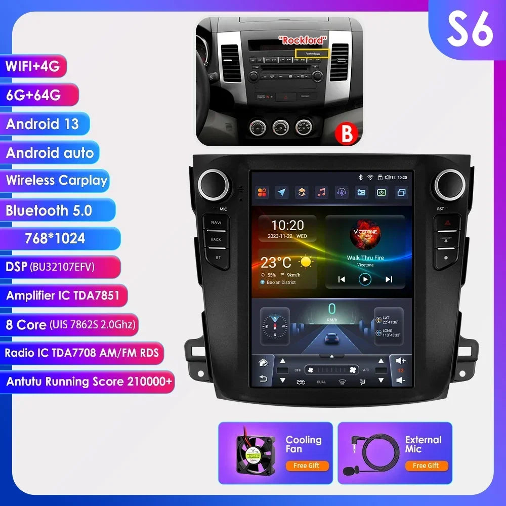 Android 13 Wireless Carplay GPS Stereo for Mitsubishi Outlander XI 2 2008 - 2011 9.7" Car Radio Multimedia Player 4G BT DSP 2din