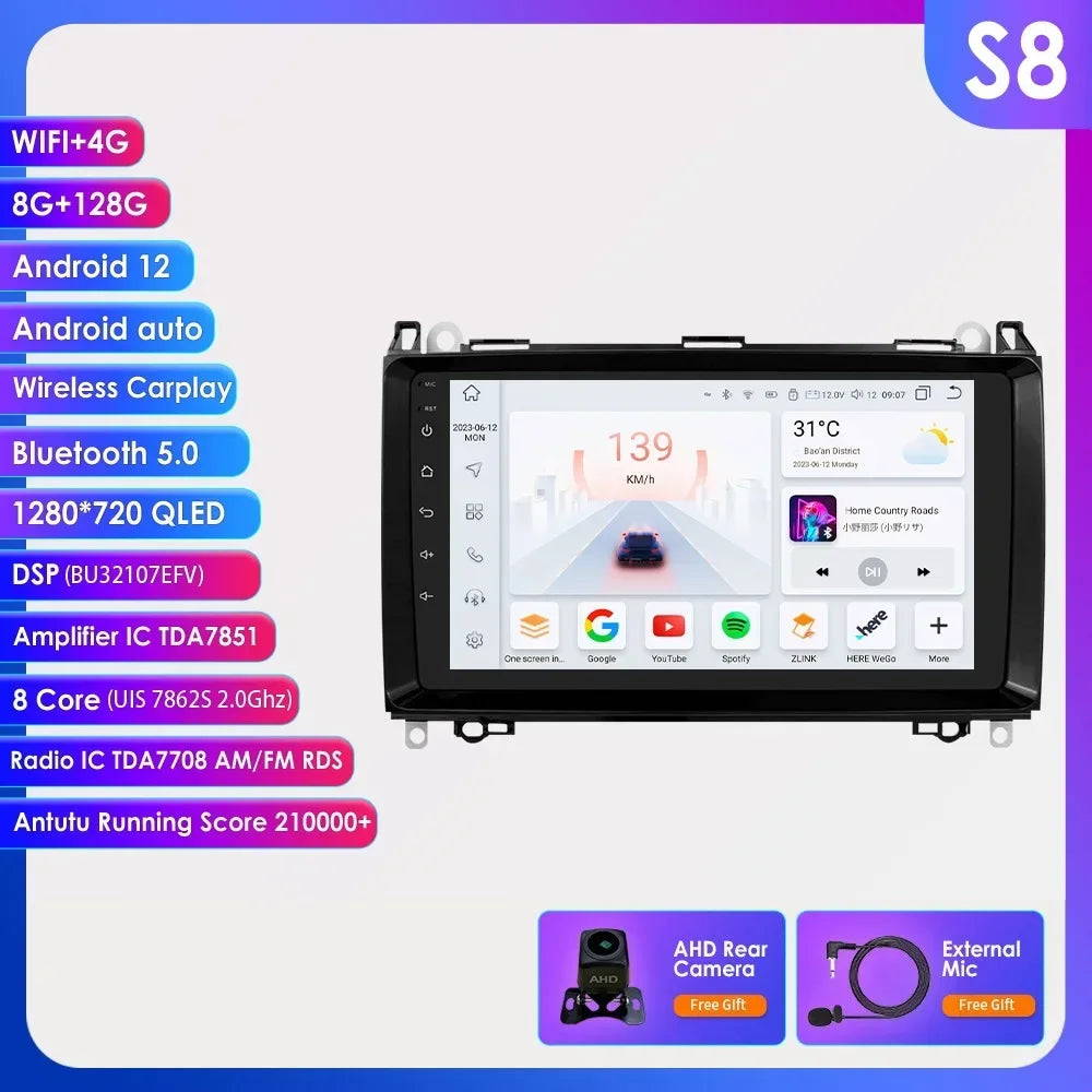 Android 13 Octa Core AI Auto Car Radio Multimedia Player for Mercedes Benz B200 W169 W245 Viano Vito W639 Sprinter W906 CarPlay