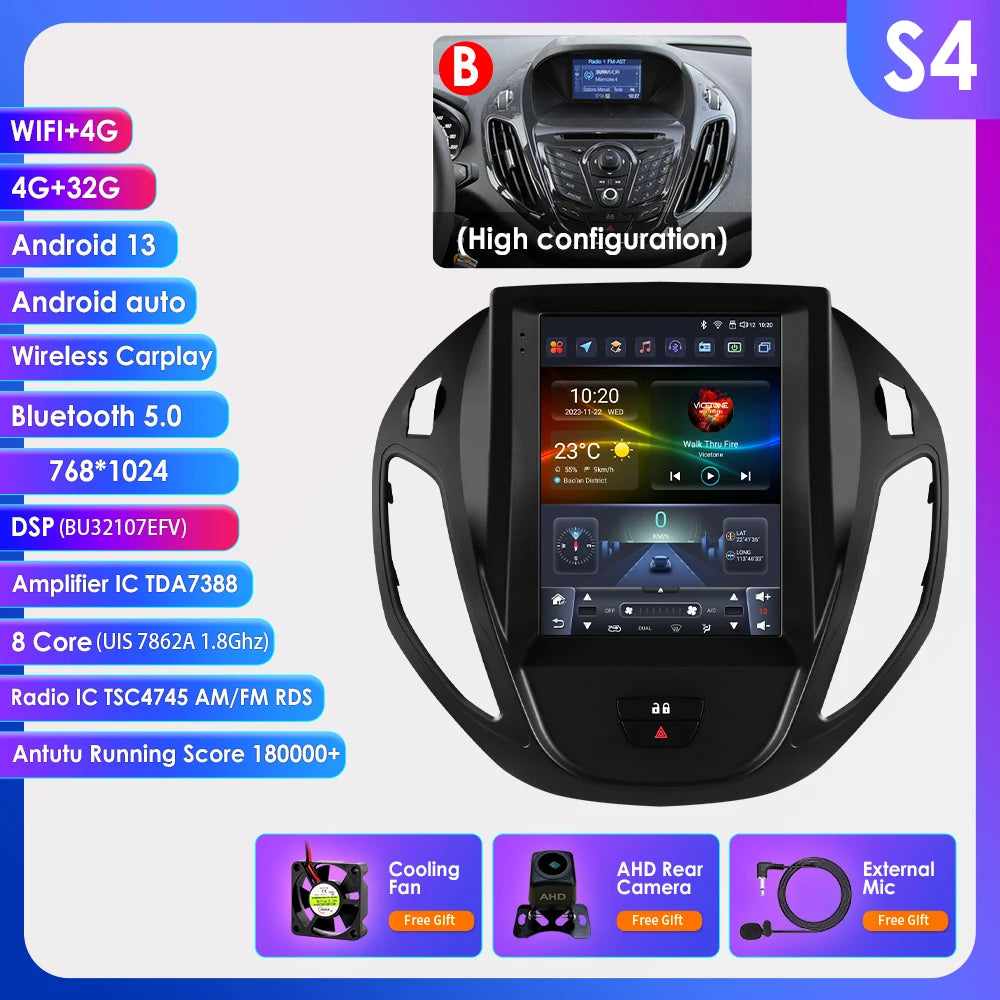 9.7Inch Radio Car Multimedia for Ford B-Max 2012-2018 Transit/ Tourneo Courier 2013-2021 Transit/ Tourneo (High Configuration)