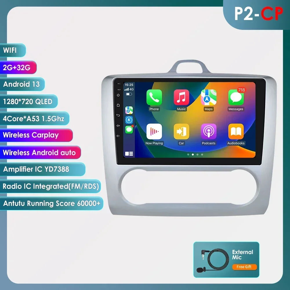 9" Android Wireless Carplay for Ford Focus 2 Mk2 2004 -2011 Exi AT Car Radio Multimedia Video Player Stereo BT GPS 4G RDS NO CAN