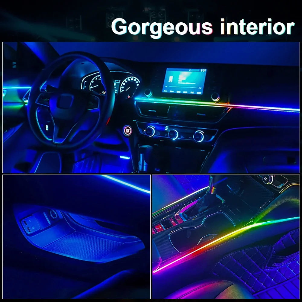 18 in 1 Led Car Ambient Lights Symphony Bluetooth App RGB 213 Color Streamer Rainbow Acrylic Strip Interior Atmosphere Lamp 12V