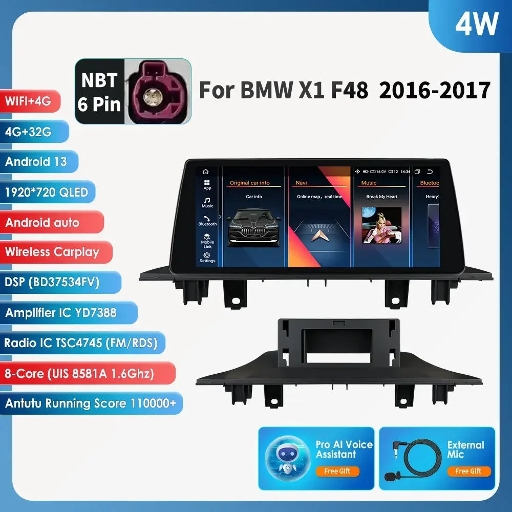 Android 13 Automotive Multimedia 2Din Wireless Carplay Android Auto for BMW X1 F48 (2016-2017)NBT Support AI Pro RDS BT WIFI GPS