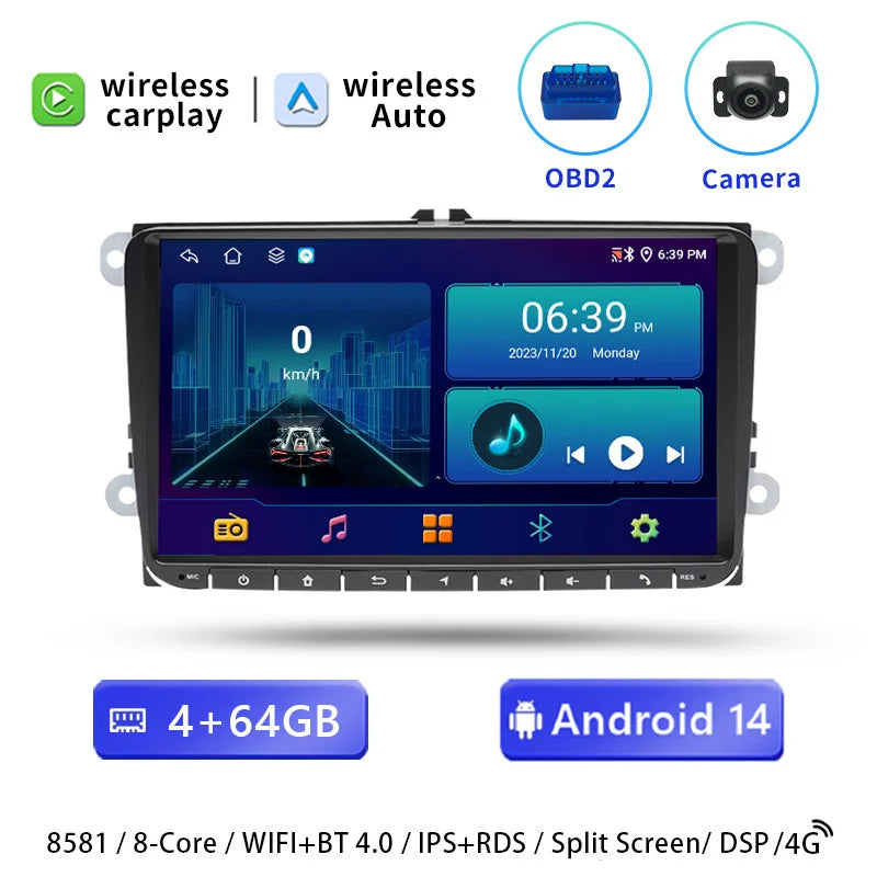 Android 14 For VW Passat B6 B7 CC T5 Amarok Volksagen Skoda Octavia2 Tiguan Seat Leon 2 Golf 56 Radio Multimedia Screen Carplay