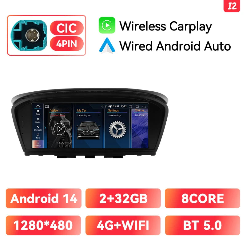 XONRICH 6GB 128GB Android 14 Car Radio For BMW 5Series E60 E61 E63 E64 E90 E91 E92 E93 CCC CIC Multimedia CarPlay GPS Navigation