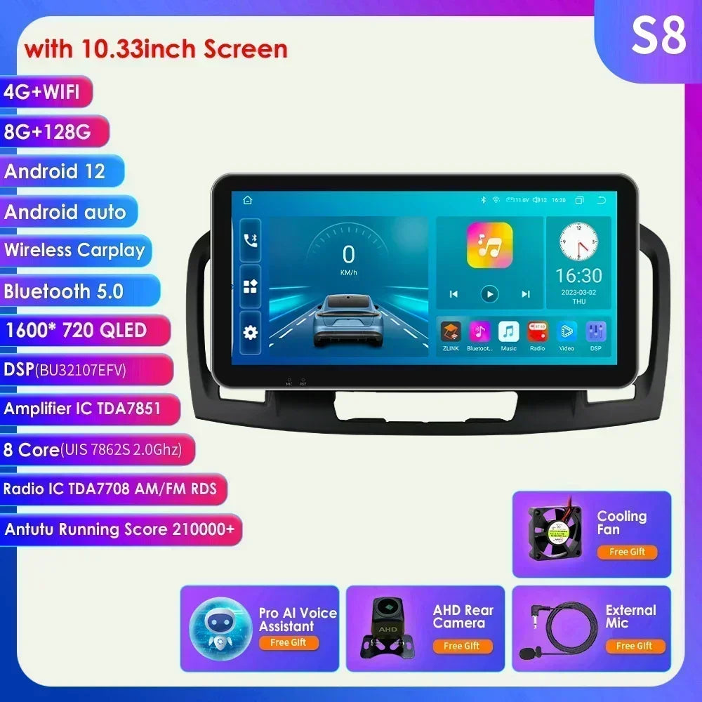 10.33" 2 Din Android 13 Car Radio Multimedia Video Player for Buick Regal Opel Insignia 2009 -2013 Navigation GPS Carplay Screen