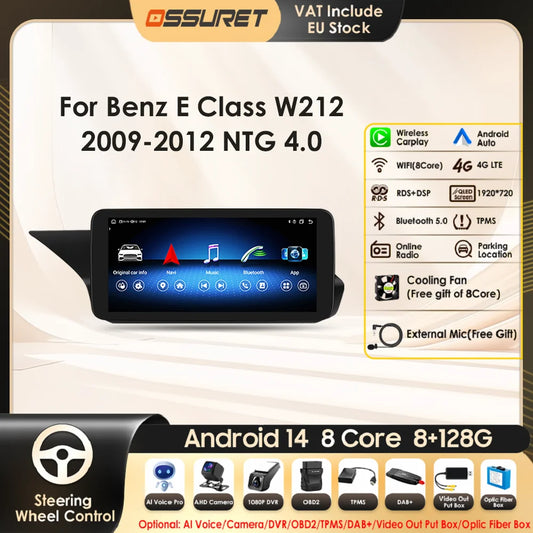 10.25" QLED for Mercedes Benz E-Class W212 E200 E230 E260 E300 S212 2009-2012 NTG 4.0 Carplay Android Car Multimedia Player DSP