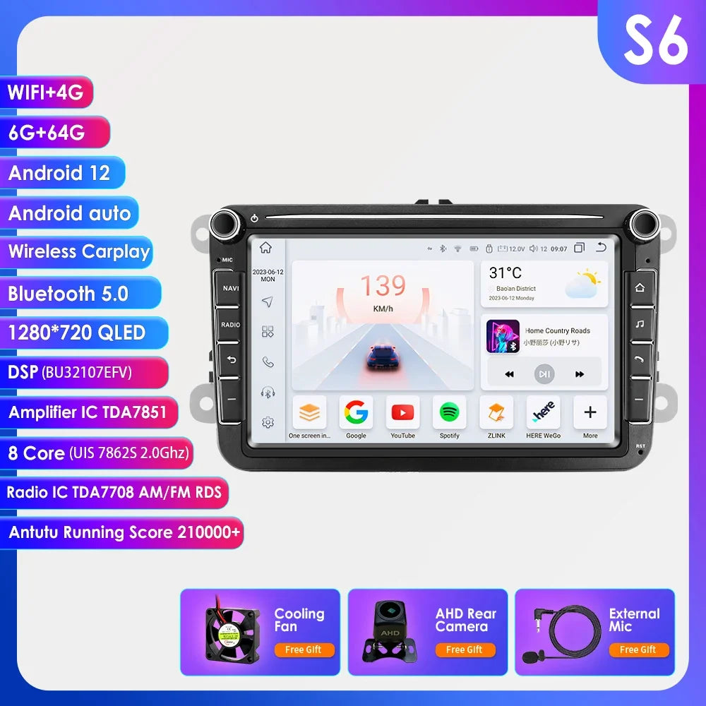 8" 2 Din Multimedia Player for Volkswagen Golf 5 Transporter VW Passat B6 Polo Jetta Skoda Seat Android 13 Carplay Car Radio GPS
