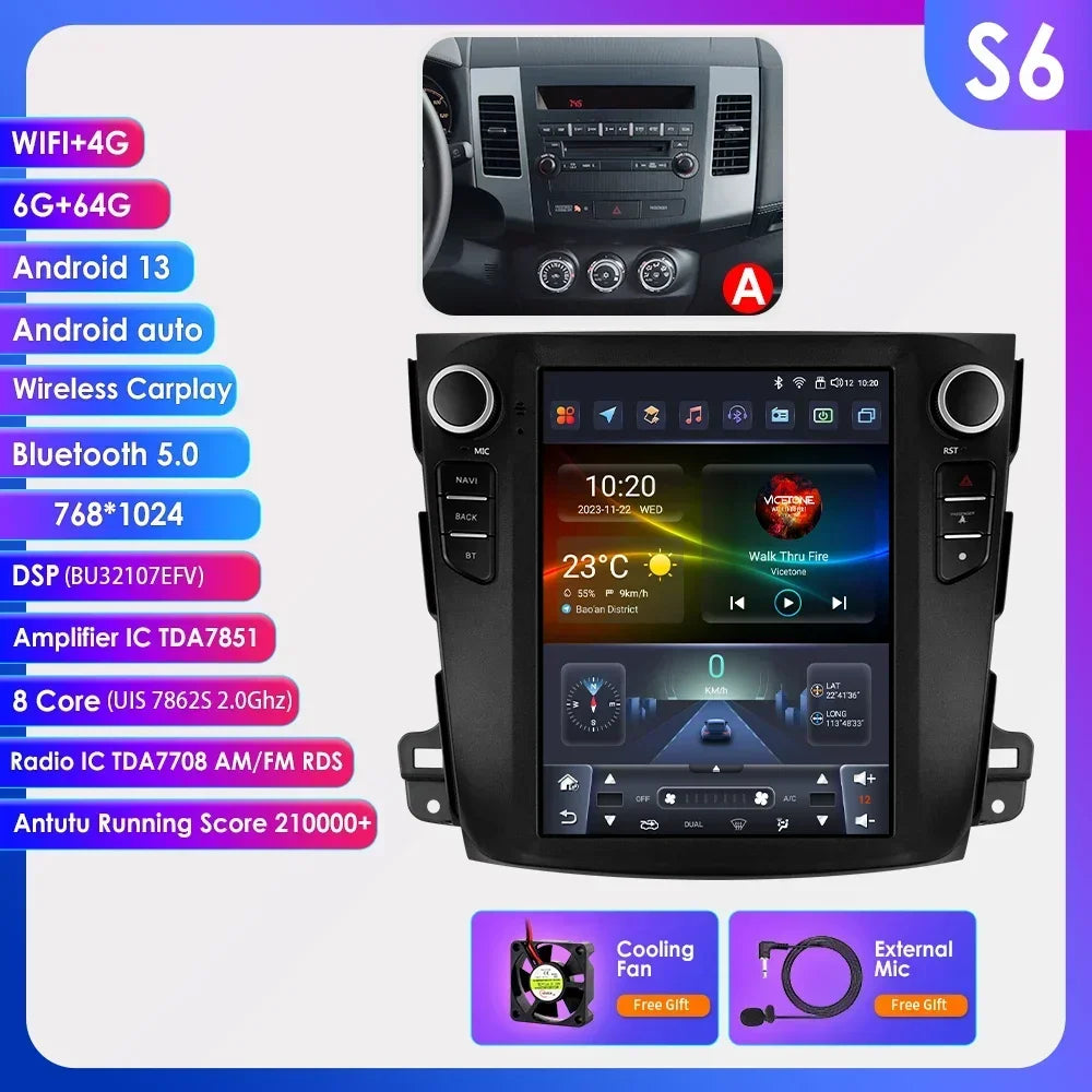 Android 13 Wireless Carplay GPS Stereo for Mitsubishi Outlander XI 2 2008 - 2011 9.7" Car Radio Multimedia Player 4G BT DSP 2din