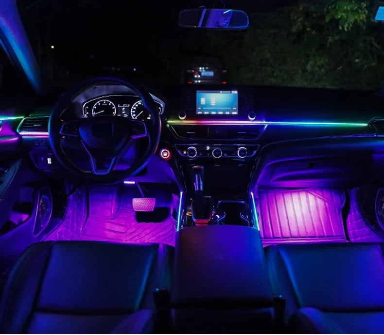 18 in 1 Led Car Ambient Lights Symphony Bluetooth App RGB 213 Color Streamer Rainbow Acrylic Strip Interior Atmosphere Lamp 12V