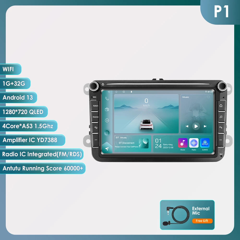 8'' 2Din Car Radio Android 13 for Volkswagen Golf 5 6 Polo Passat B6 B7 CC Skoda Jetta Universal Muiltmedia Carplay 4G Wifi GPS