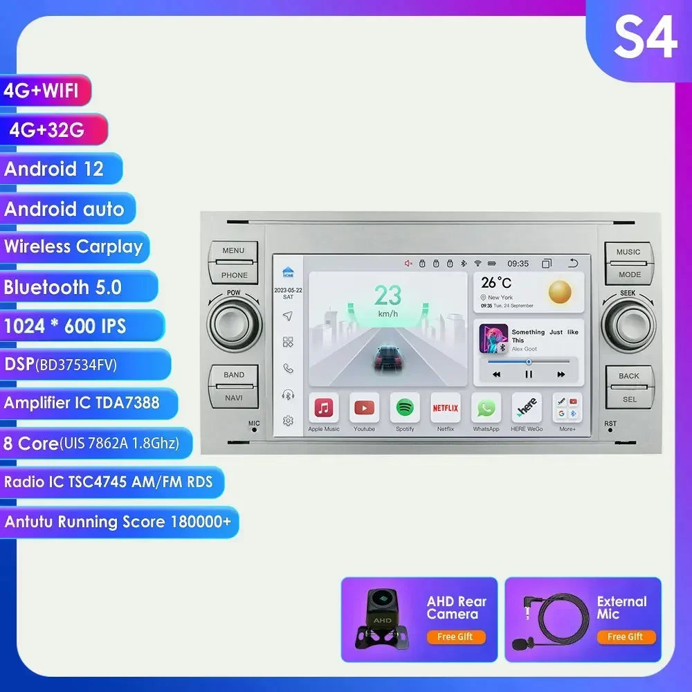 2din Carplay Android Car Radio Multimedia Player for Ford Mondeo Fiesta S-max Focus Galaxy Transit Fusion Connect Kuga GPS NOCAN