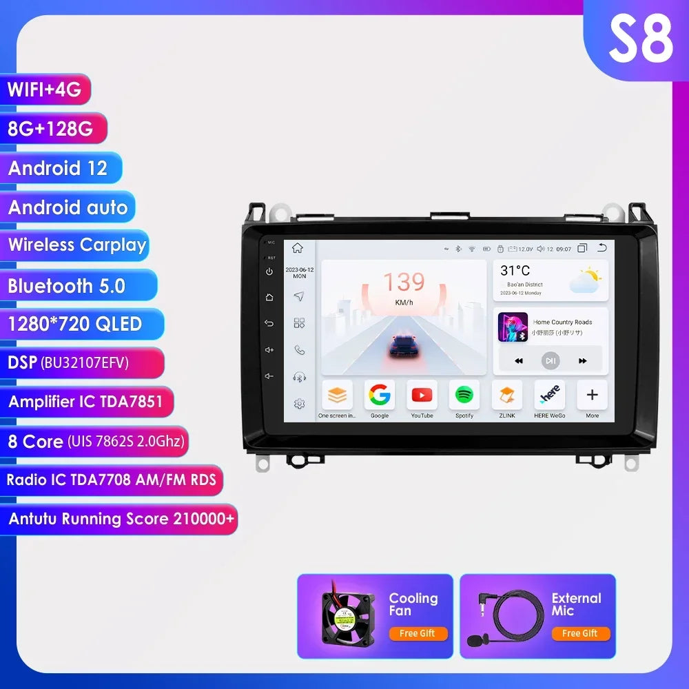 Android 13 Octa Core AI Auto Car Radio Multimedia Player for Mercedes Benz B200 W169 W245 Viano Vito W639 Sprinter W906 CarPlay