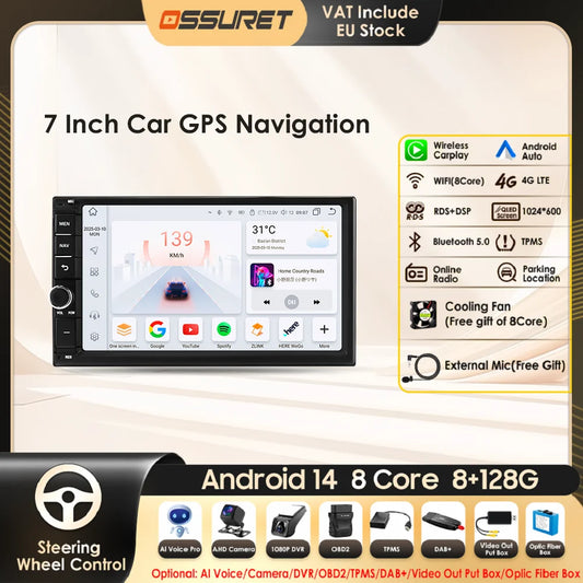Android 14 7" Smart Car Systems 2 Din Wireless Carplay Android Auto for Universal Stereo Multimedia Player Navigation Head Unit