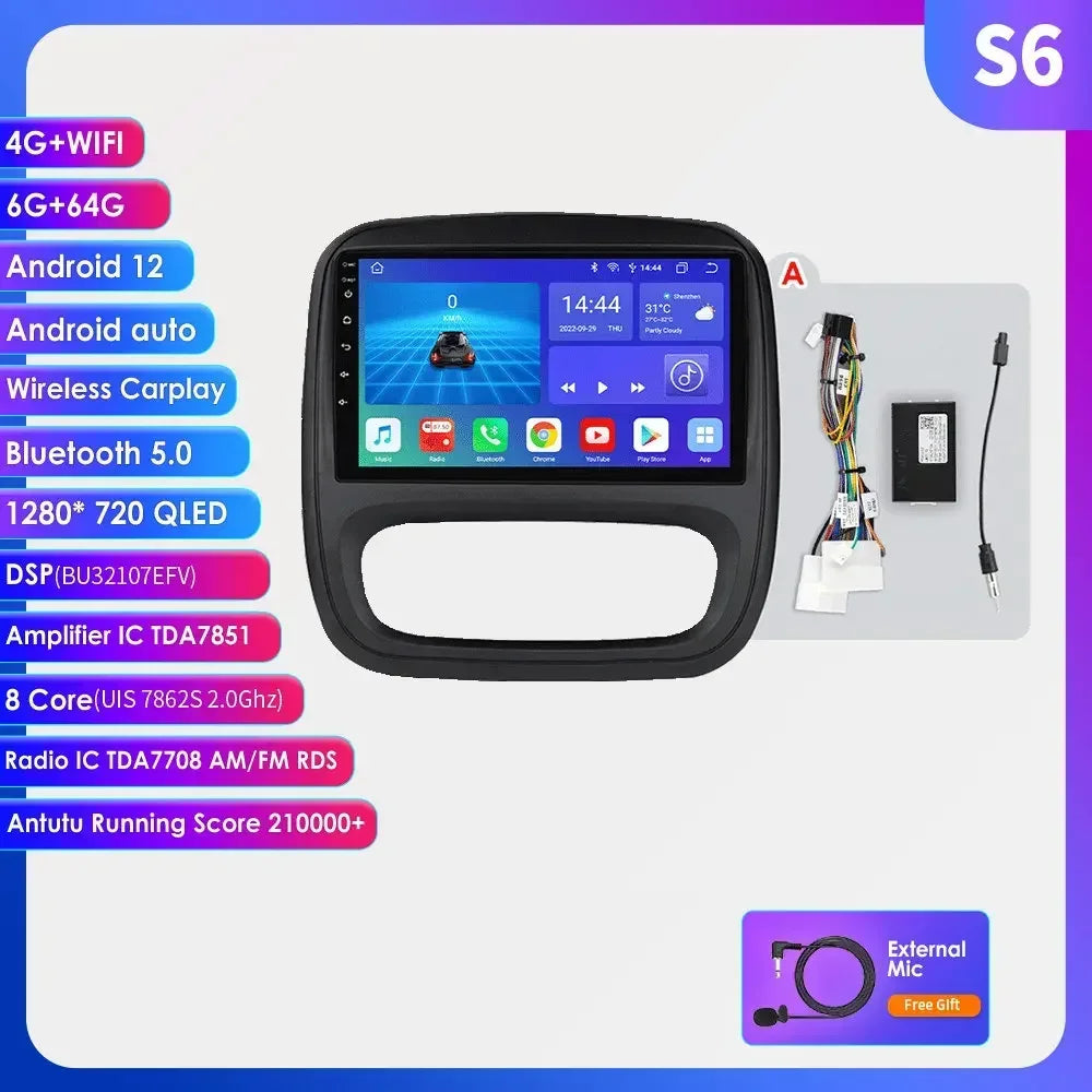 9" Wireless Carplay Android Auto Car Radio for Renault Trafic 3 Opel Vivaro B Multimedia Player GPS Navigation Stereo RDS DSP 4G