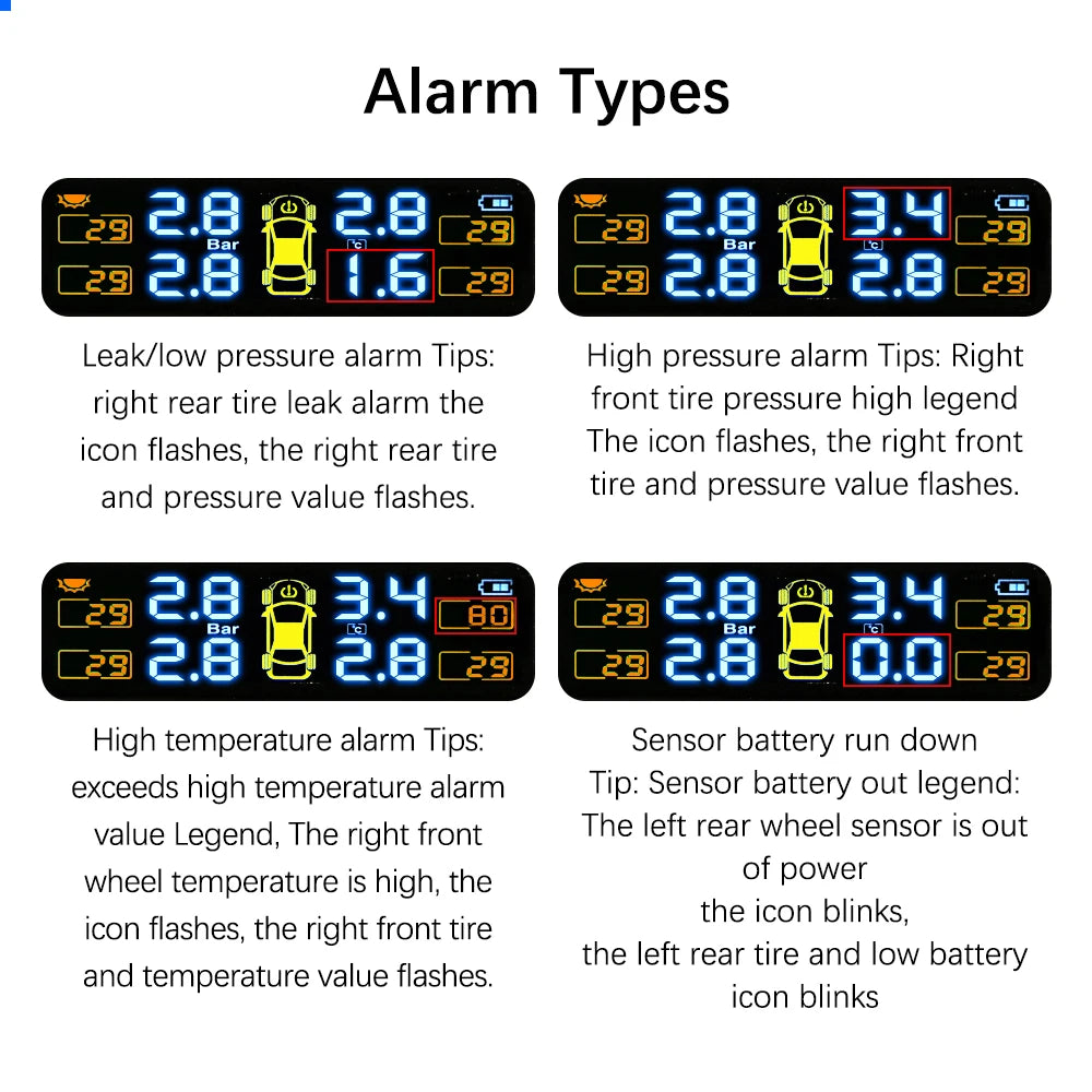 Solar Car RV Truck TPMS Tire Pressure Monitoring System With 4/6 External Sensors Wireless 180° Adjustable Bracket Waterproof