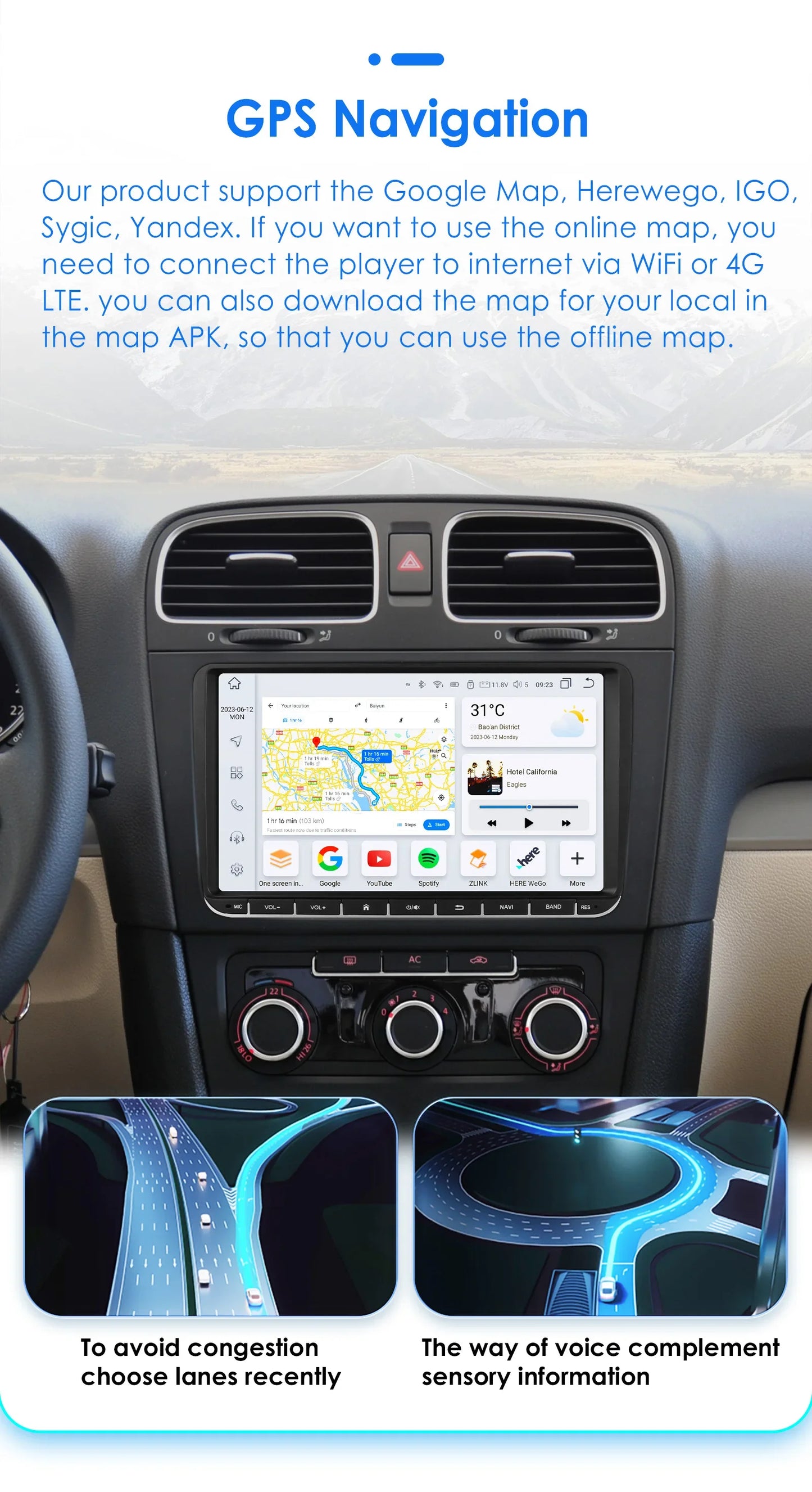 9" Radio 2din Android 14 Auto Carplay Car Multimedia Player for VW Volkswagen Golf Polo Tiguan Passat B7 B6 SEAT Leon 4G RDS BT