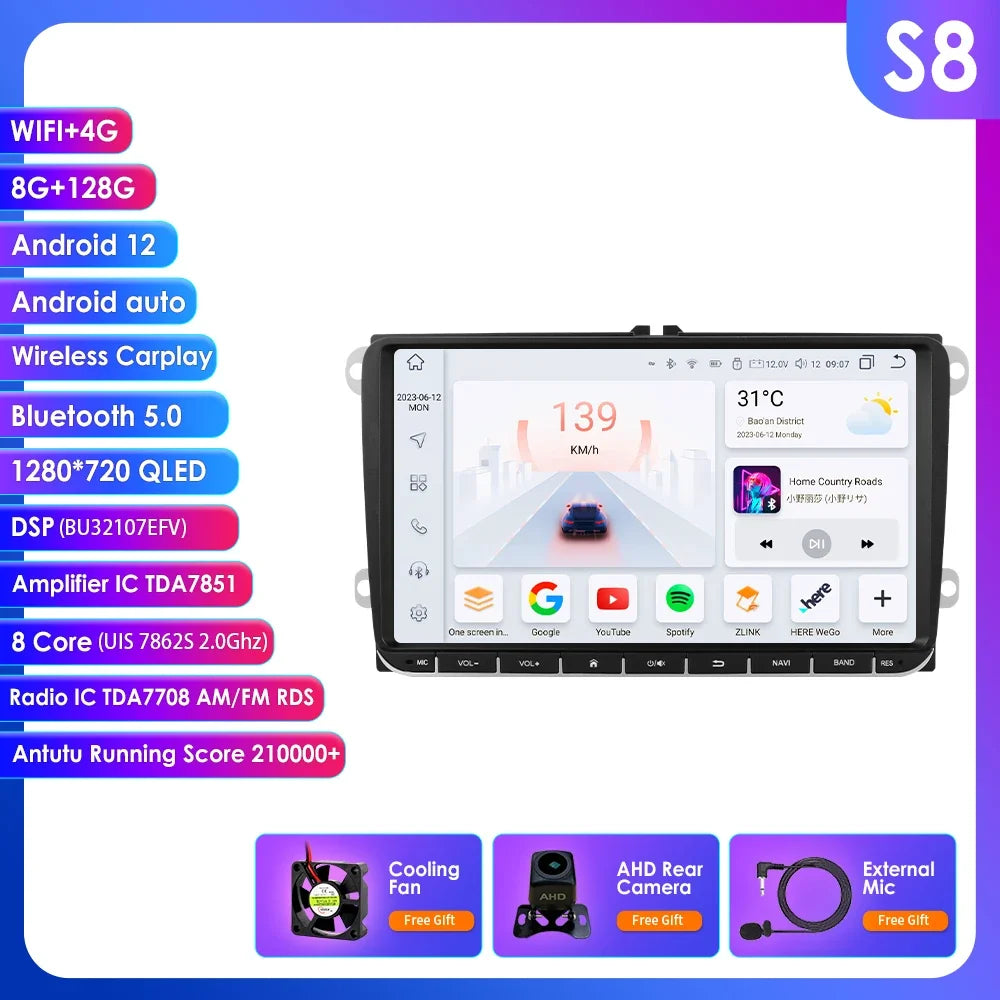 2 Din Carplay Android 14 for Volkswagen VW T5 Passat B6 Golf 6 5 Caddy Polo Touran Jetta Car Radio GPS Multimedia Player RDS BT