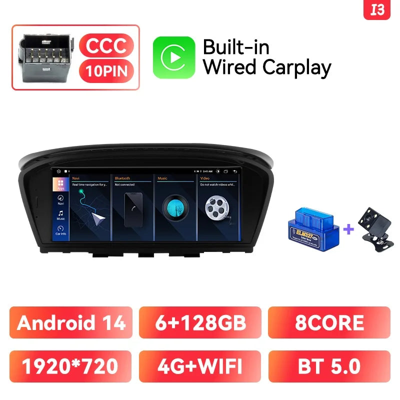 XONRICH 6GB 128GB Android 14 Car Radio For BMW 5Series E60 E61 E63 E64 E90 E91 E92 E93 CCC CIC Multimedia CarPlay GPS Navigation