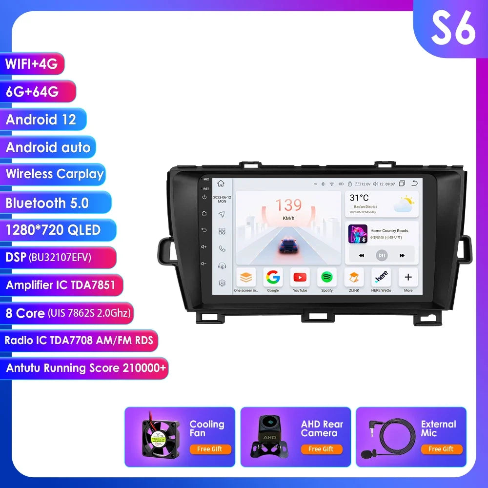 9" 2din Car Stereo Radio Video Multimedia Player for Toyota Prius 3 2009 - 2015 Android 13 Navigation GPS Autoradio 4G Head Unit
