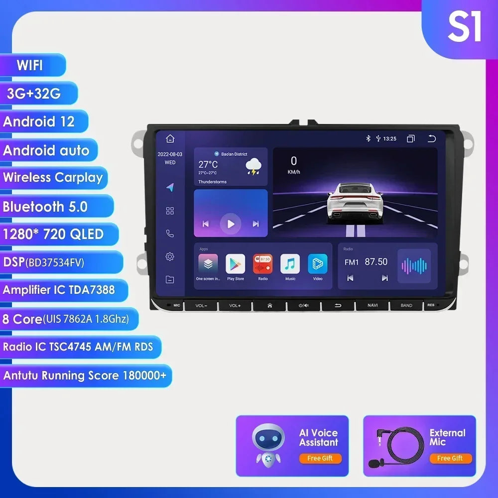 2 Din Carplay Android 14 for Volkswagen VW T5 Passat B6 Golf 6 5 Caddy Polo Touran Jetta Car Radio GPS Multimedia Player RDS BT