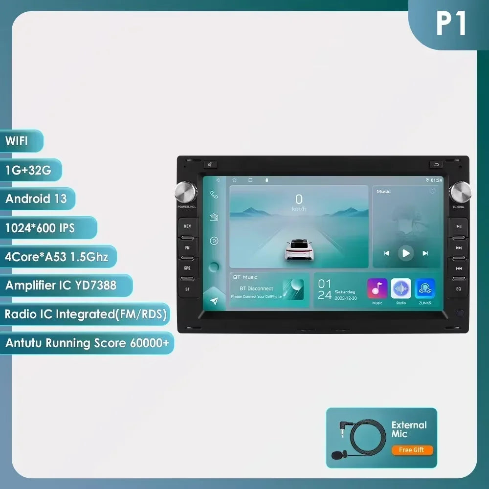 7 Inch Wireless Carplay Android Auto Android 14 Radio Car Multimedia for VW Golf 4 Passat POLO Transport T5 Multivan Seat Jetta
