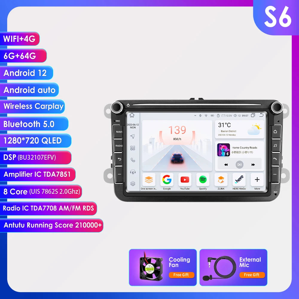 8'' 2Din Car Radio Android 13 for Volkswagen Golf 5 6 Polo Passat B6 B7 CC Skoda Jetta Universal Muiltmedia Carplay 4G Wifi GPS