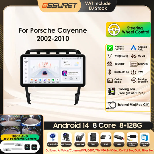 10.33" Wireless Carplay Android 13 Car Multimedia Player for Porsche Cayenne 1 2002-2010 2din Navigation GPS RDS Headunit Stereo