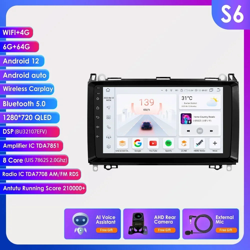 Android 13 Octa Core AI Auto Car Radio Multimedia Player for Mercedes Benz B200 W169 W245 Viano Vito W639 Sprinter W906 CarPlay