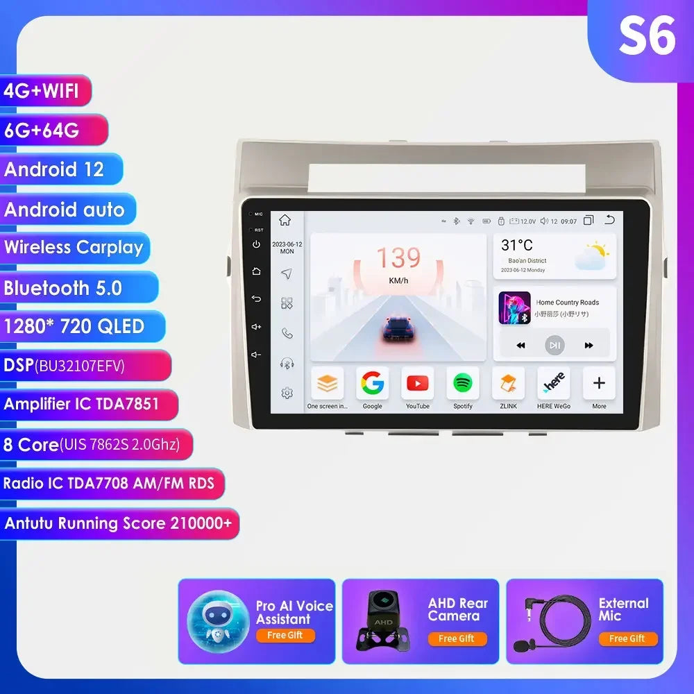 Wireless Carplay Android Auto Car Multimedia Player 9'' Touch Screen for Toyota Corolla Verso AR10 2004 2005 2006 2007 2008 2009