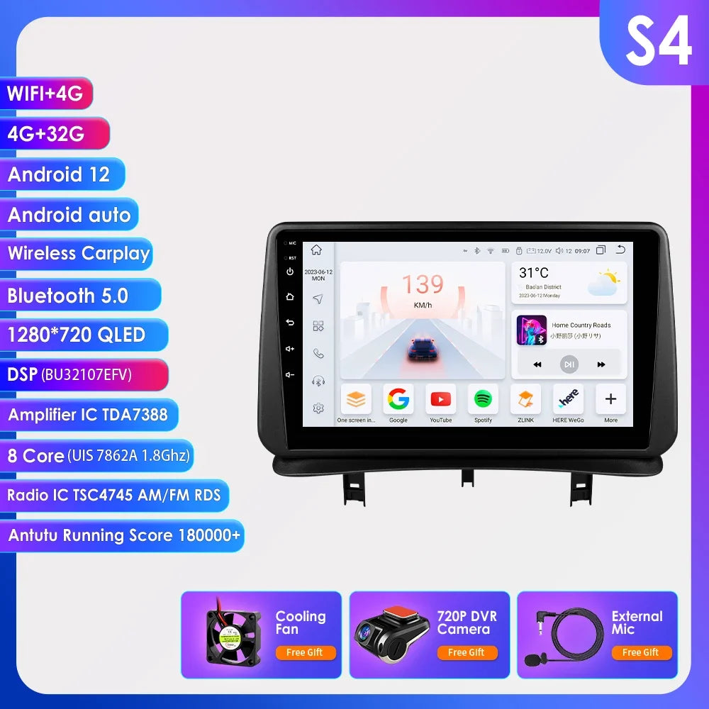 9" Wireless Carplay Radios Android Auto for Renault CLIO 3 2005 - 2014 Car Multimedia Video Player GPS Navi BT Stereo RDS 4G DSP