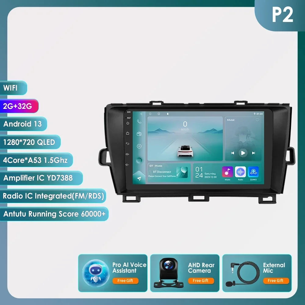 9" 2din Car Stereo Radio Video Multimedia Player for Toyota Prius 3 2009 - 2015 Android 13 Navigation GPS Autoradio 4G Head Unit