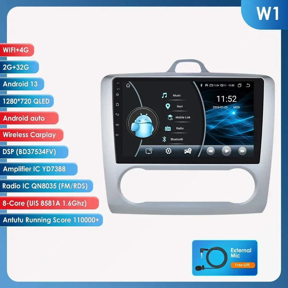 9" Android Wireless Carplay for Ford Focus 2 Mk2 2004 -2011 Exi AT Car Radio Multimedia Video Player Stereo BT GPS 4G RDS NO CAN