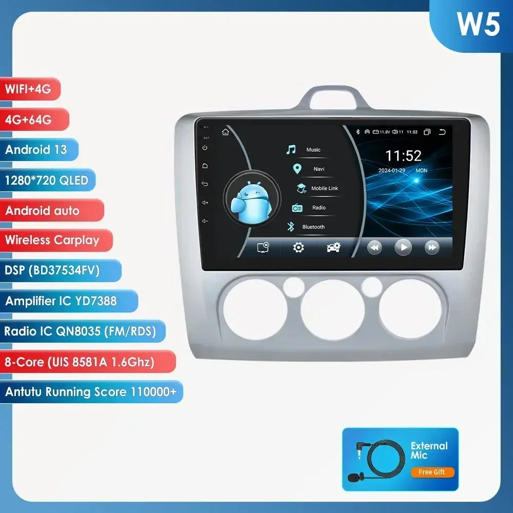 Android 13 Wireless Carplay for Ford Focus Exi MT 2 3 MK2 MK3 2004-2011 9" Car Radio Multimedia Player GPS Navi BT DSP 4G Stereo