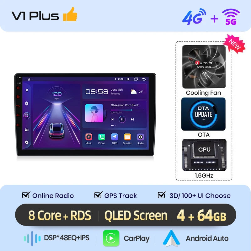 Junsun Android wireless CarPlay Auto Car Radio For Volkswagen Passat B6 B7 CC 2010-2015 Intelligent Systems DSP GPS FM BT SWC