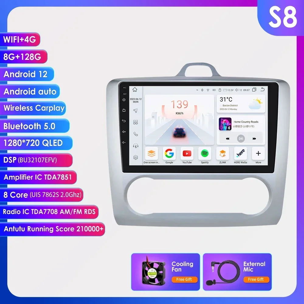 9" Android Wireless Carplay for Ford Focus 2 Mk2 2004 -2011 Exi AT Car Radio Multimedia Video Player Stereo BT GPS 4G RDS NO CAN