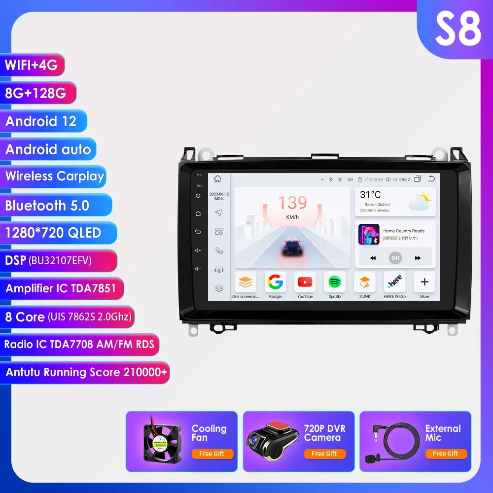 Android 13 Octa Core AI Auto Car Radio Multimedia Player for Mercedes Benz B200 W169 W245 Viano Vito W639 Sprinter W906 CarPlay