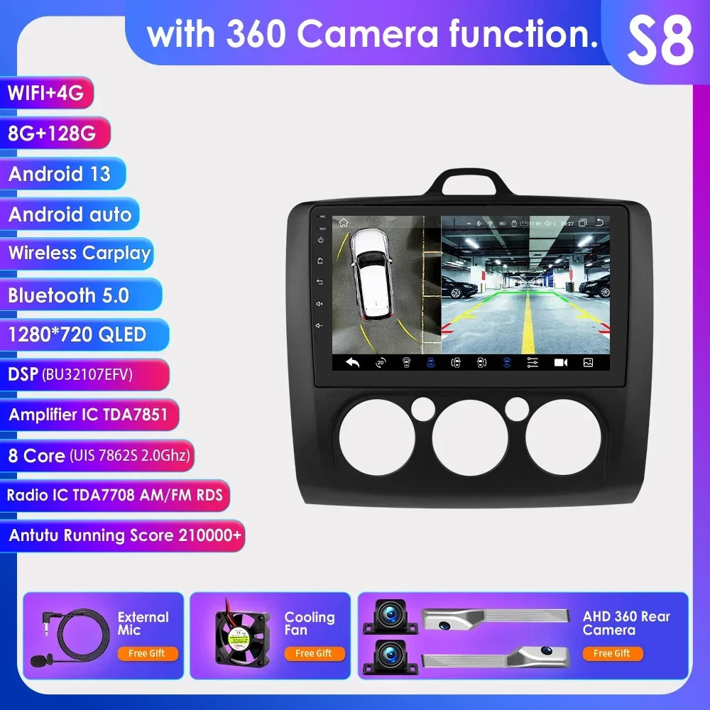 Android 13 Wireless Carplay for Ford Focus Exi MT 2 3 MK2 MK3 2004-2011 9" Car Radio Multimedia Player GPS Navi BT DSP 4G Stereo