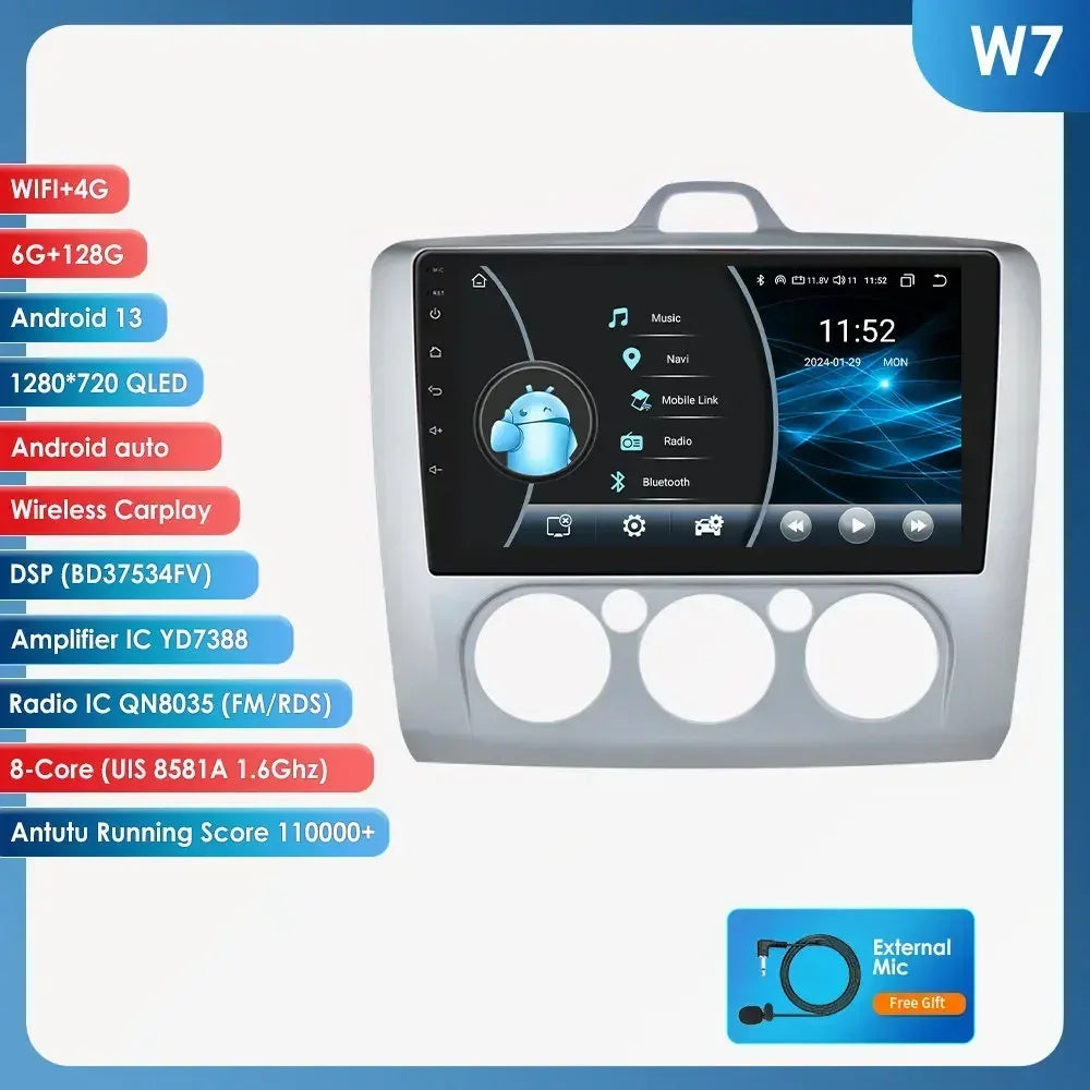 Android 13 Wireless Carplay for Ford Focus Exi MT 2 3 MK2 MK3 2004-2011 9" Car Radio Multimedia Player GPS Navi BT DSP 4G Stereo