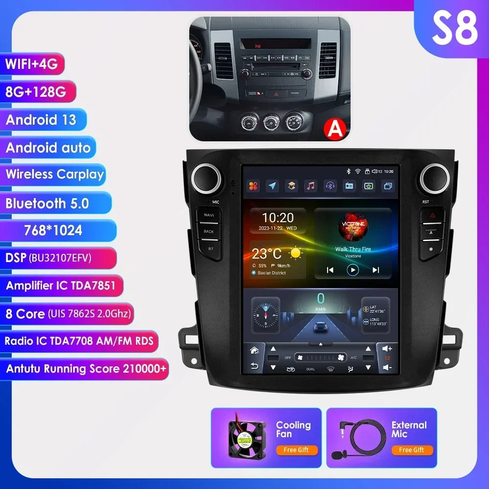 Android 13 Wireless Carplay GPS Stereo for Mitsubishi Outlander XI 2 2008 - 2011 9.7" Car Radio Multimedia Player 4G BT DSP 2din