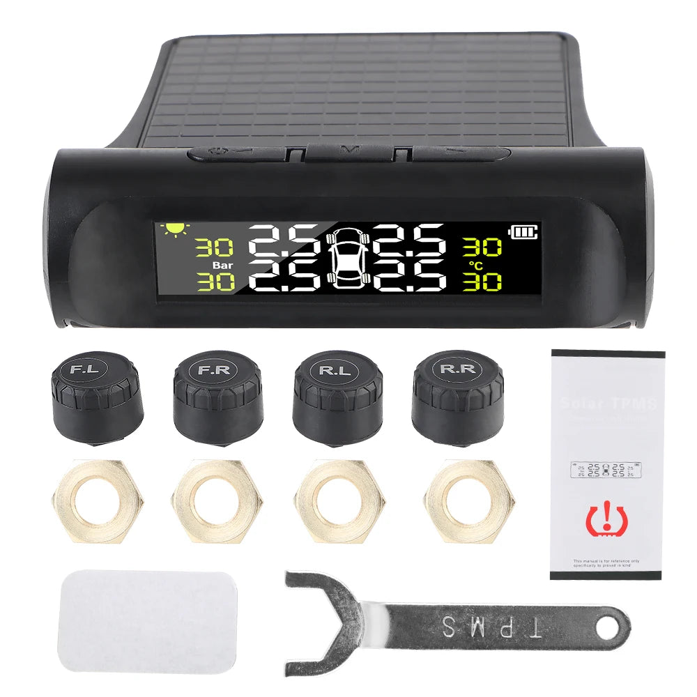 Solar Car RV Truck TPMS Tire Pressure Monitoring System With 4/6 External Sensors Wireless 180° Adjustable Bracket Waterproof