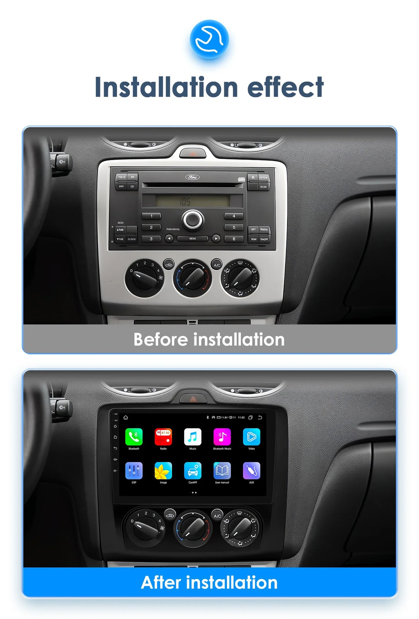 Android 13 Wireless Carplay for Ford Focus Exi MT 2 3 MK2 MK3 2004-2011 9" Car Radio Multimedia Player GPS Navi BT DSP 4G Stereo