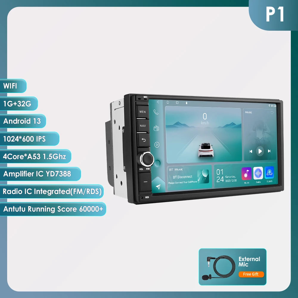Android 14 7" Smart Car Systems 2 Din Wireless Carplay Android Auto for Universal Stereo Multimedia Player Navigation Head Unit