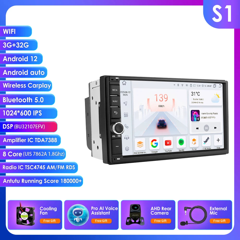 Android 14 7" Smart Car Systems 2 Din Wireless Carplay Android Auto for Universal Stereo Multimedia Player Navigation Head Unit