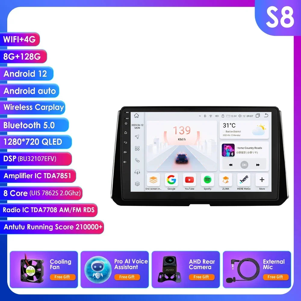 Wireless Carplay for Toyota Corolla 12 2018-2021 Android Autoradio 2 Din Car Radio Multimedia Player BT Navigation GPS Stereo 4G