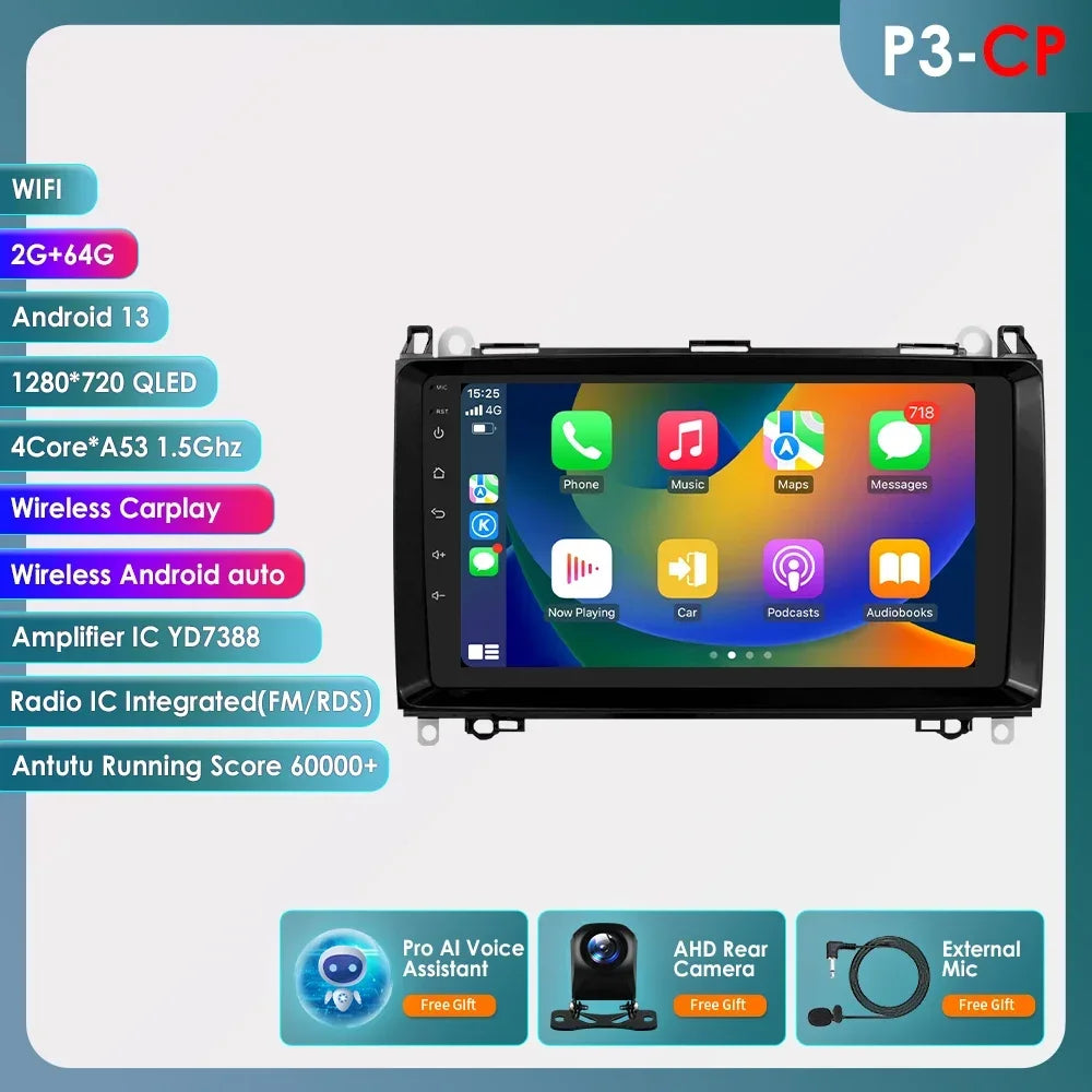 Android 13 Octa Core AI Auto Car Radio Multimedia Player for Mercedes Benz B200 W169 W245 Viano Vito W639 Sprinter W906 CarPlay