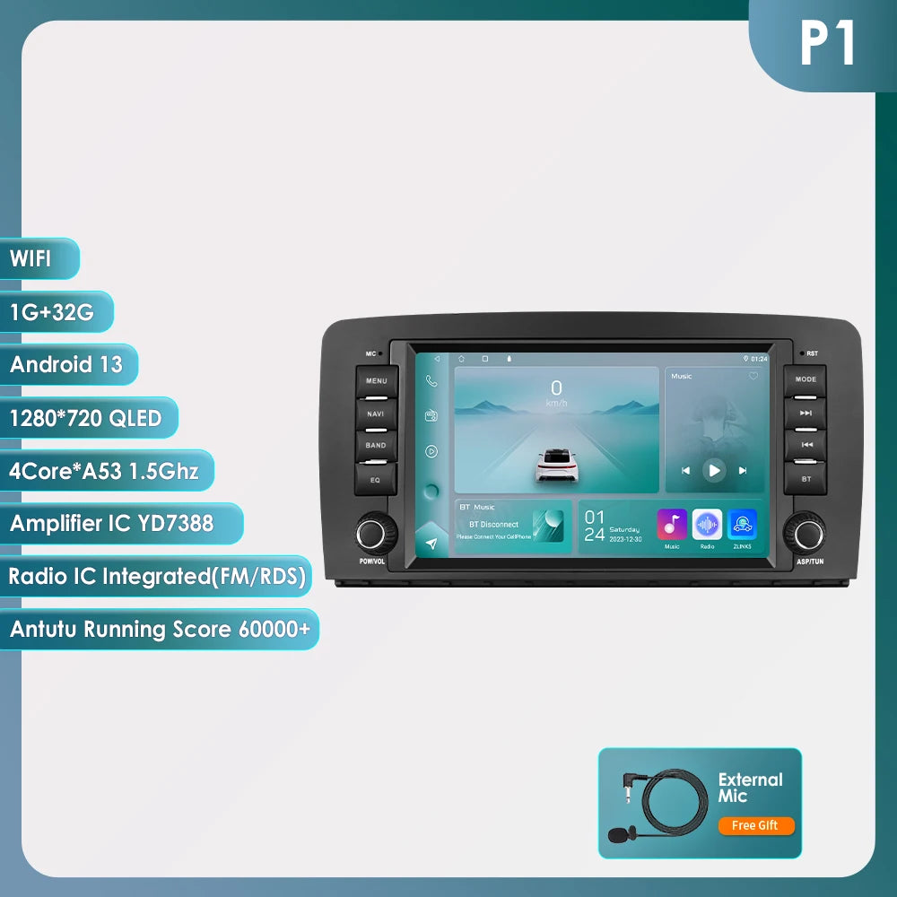 8" Android 14 Car Multimedia Player Wireless Carplay Android Auto for Mercedes Benz R-Class W251 R300 R280 R320 R350 2006-2012