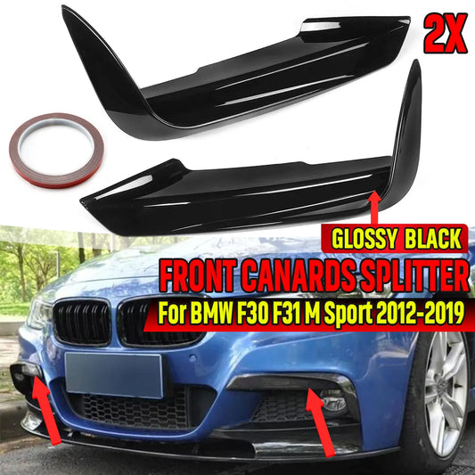1 Pair Car Front Bumper Lip Splitter Canards Spoiler For BMW F30 F31 M Sport 2012-2019 Fog Lamp Eyebrow Frame Cover Grille