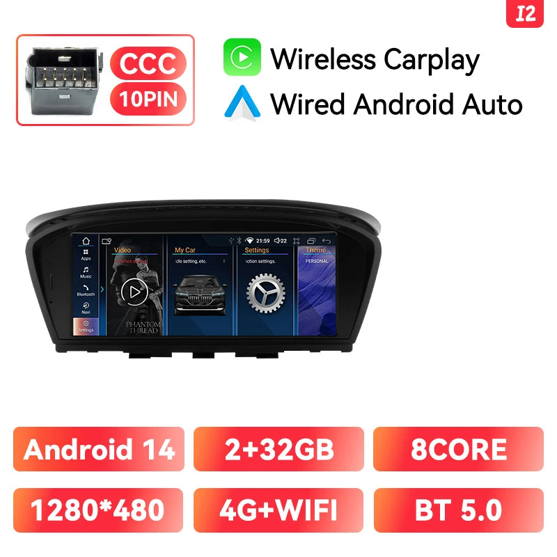 XONRICH 6GB 128GB Android 14 Car Radio For BMW 5Series E60 E61 E63 E64 E90 E91 E92 E93 CCC CIC Multimedia CarPlay GPS Navigation